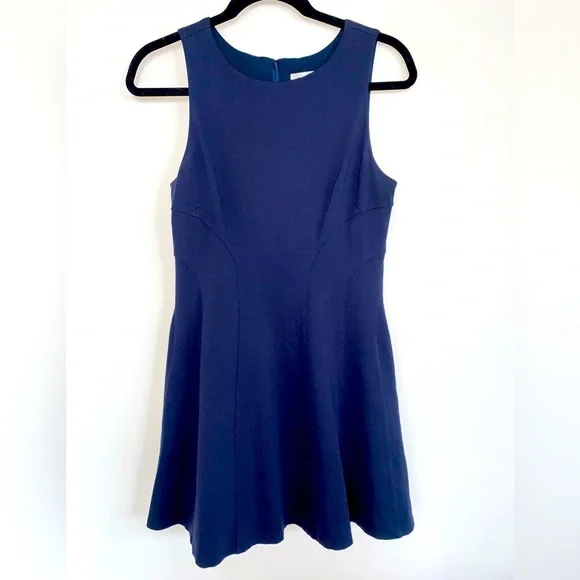 lavender fitted prom dresses FOCUS by Shani — Laser Cut Ponte Knit Fit & Flare Dress in Blue